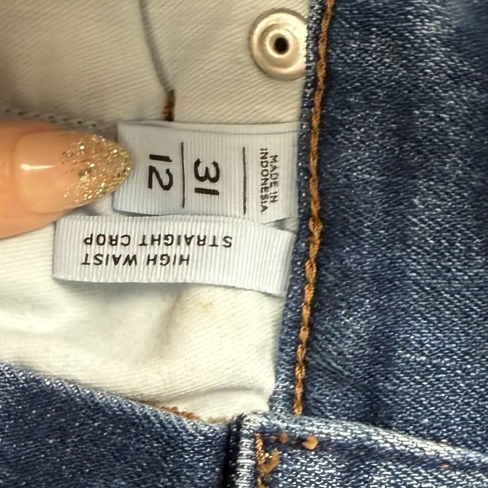 Loft Jeans Womens Size 12 31 Blue High Rise Waist Straight Crop Raw Hem NWT